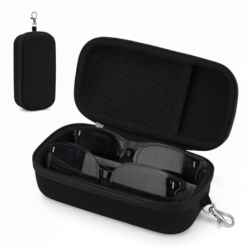 bipkonu Double Eyeglasses Case,Hard Shell Glasses Case Travel Sunglasses Organizer with Adjustable Slot & Clip for Men Women, Black