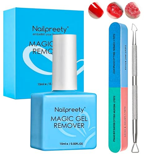 15ml Quita Esmalte Semipermanentes para Uñas,Removedor Esmalte Semipermanente Set,Magic Remover y Empujador de Cutícula,Quitaesmalte De Gel Para UñAs En 3-5 Minutos