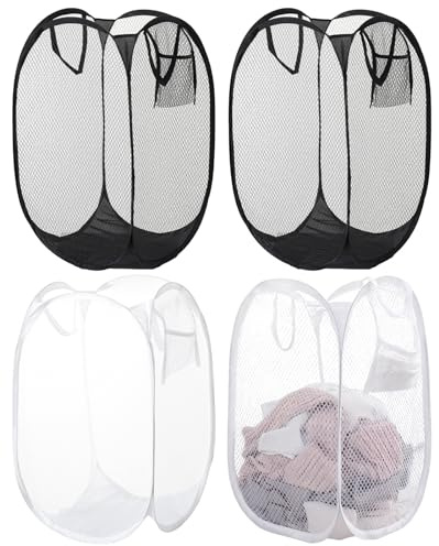 atnayo 4 Pcs Pop up Laundry Basket, Folding Washing Basket, Mesh Collapsible Cloth Basket
