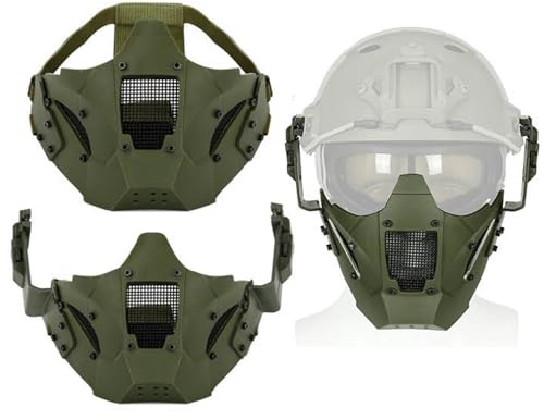 Casque Airsoft Fast Demi-Visage avec Masque Buccal, Protection Faciale Tactique Extérieure pour Adultes (Hommes et Femmes) pour Jeux de Rôle CS(Green)