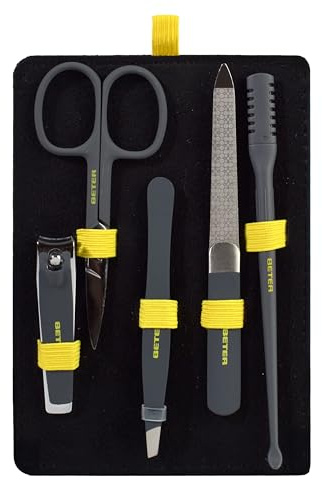 Beter - Kit de Viaje de Cuidado Personal Level Up Collection, Set de básicos con Cortapelos Nasal, Herramientas de Manicura Acero Inoxidable, Pinza de depilar y Neceser Compacto y Ligero, Lemon