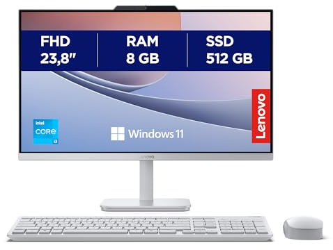Lenovo A100 All-in-One Desktop PC | 23.8 inch Full HD | Intel Core i3-N305 | 8 GB RAM | 512 GB SSD | Wi-Fi 6 | Windows 11 Home | Wireless EOS Keyboard and Mouse | Cloud Grey |