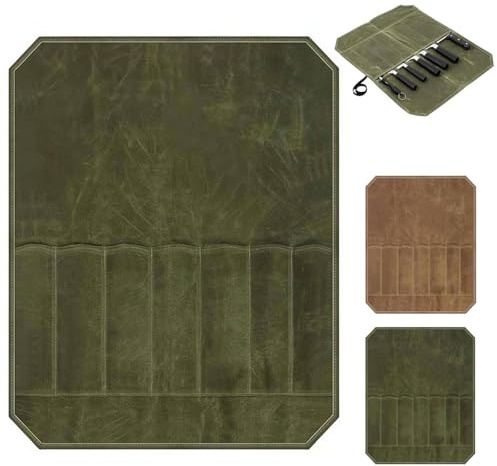 Knife Roll Bag, Multi-Slot Waxed Canvas Chef's Knife Roll Bag, Portable Knives Pouch KnifeStorage Case KnifeCarrier for Home Camping Picnic Chefs Cooking Lover (Green)