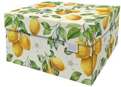DDB Dutch Design Brand Dekorative Aufbewahrungsboxen mit Deckel – Größe: 38,9 x 31,8 x 21,1 cm – FSC zertifizierter recycelbarer Karton (Druck: Zitronen, Lemons)