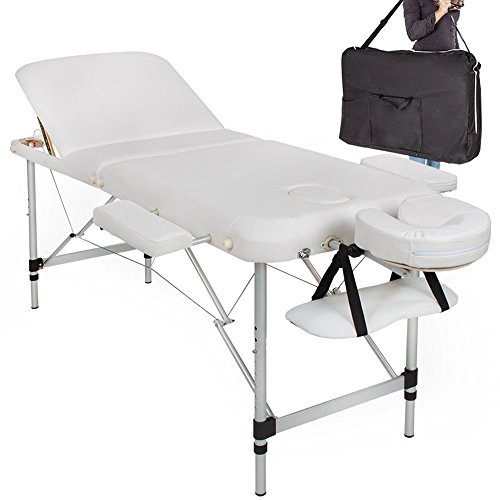 BAKAJI Lettino Massaggio Alluminio Pieghevole 3 ZONE Massaggi Fisioterapia SPA Centro Benessere Estetista Professionale Bianco 12Kg con Borsa Trasporto (Struttura in Alluminio, Bianco)