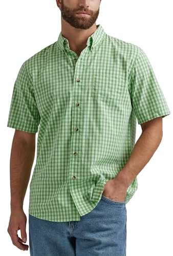 Wrangler Authentics Camisa clásica de Manga Corta para Hombre, a Cuadros, Color fantasía (Forest Shade), Large
