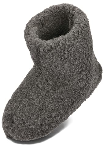 BeComfy Warme Hausschuhe Damen Herren Hüttenschuhe aus Schafwolle (Asche, EU Schuhgrößensystem, Erwachsene, Numerisch, M, 48)