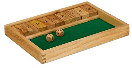 Relaxdays 10023500 Shut The Box 9er, 2 Holzwürfel & Würfelbrett, für mind. 2 Spieler, klassisches Familienspiel, Holz, natur/grün
