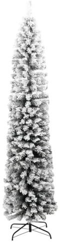 vidaXL Albero di Natale con Neve Decorazione Natalizia Addobbi Feste Abete Sintetico Festoni Ornamenti Artificiale Sottile Verde 180 cm in PVC