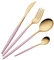 OUQIWEN 16 Piece Pink and Golden Cutlery Set, Pink Handle Knife Fork Spoon Set, Pink Gold Stainless Steel Cutlery, 4 Person Dinner Set (Pink Gold)