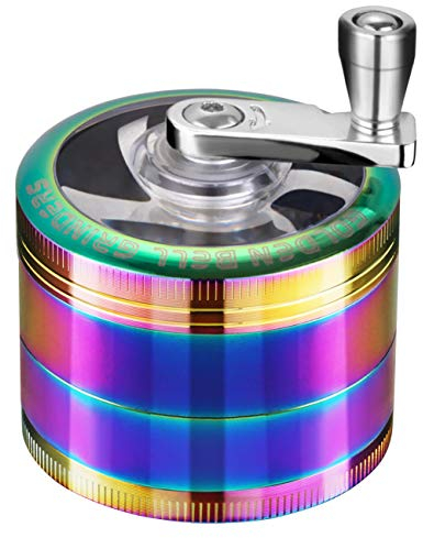 Golden Bell Grinder 2 inch Hand Cranked Spice Grinder 4 Layers Zinc Alloy Grinder - Rainbow Color