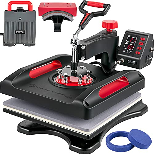 VEVOR Prensa de Calor 5 en 1 Placa 38 x 38 cm Máquina de Prensa de Calor Roja 1000W Giratoria 360 Grados Pantalla Digital Anti-quemaduras Prensa de Transferencia para Camiseta Taza Sombrero Tapa