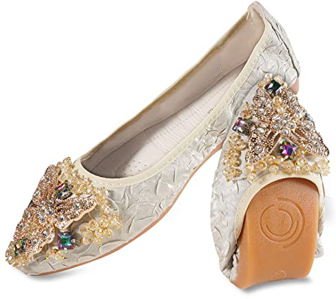 MACHSWON Women Ballet Flats Rhinestone Outdoor Wedding Ballerina Shoes Foldable Sparkly Comfort Slip on Flat Walking Shoes for Ladies