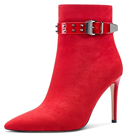 Aachcol Mujer Remache Botines Aguja Alto High Heel Puntiaguada Punta Cremallera Clásico 10 CM