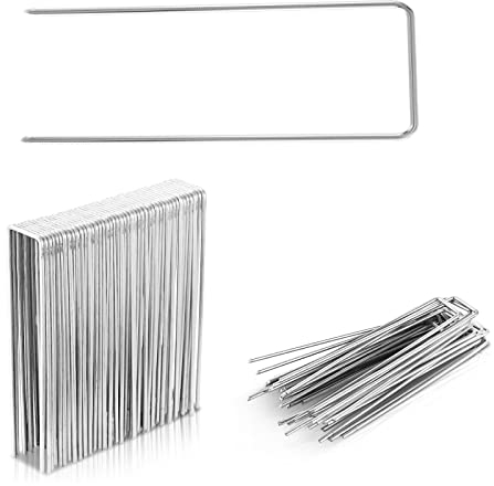 MAMIZO 400 Stück Bodenanker aus verzinktem Stahl, Anti-Rost-Bodenanker, aus 150 x 25 mm - Ø 3 mm Stahldraht, zur Befestigung von Unkrautvlies, Netzen, Bodenmatten, Maschendraht