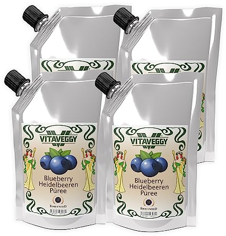 VITAVEGGY HEIDELBEER-FRUCHT-PÜREE 4x1kg von Food-United blueberry-fruit-puree für Blaubeeren-Smoothie-Saft Heidelbeer-Himbeer-Sorbet-Cocktail-Shake ohne Aroma- Farb- & Konservierungsmittel (4)