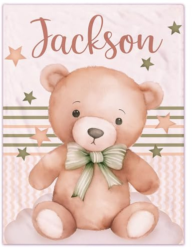 papasgix Manta Bebe Personalizada con Nombre 70x100cm,Mantas Bebé de Franela Suave y Acogedor para Carrito Bebe o Capazo,Regalo Infantiles Bebe Personalizado de Navidad/Cumpleaños,Oso marrón