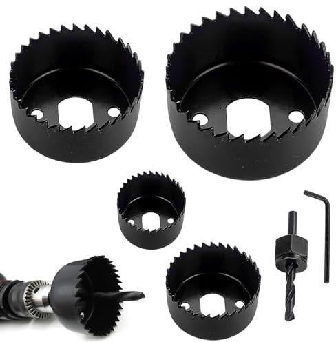 6pcs Hole Saw Kit Holesaw Drill Bit Tools Carbon Steel Downlights Hole Saw Cutters Downlighter Installation Kit for Plasterboard, Plastic & Wood(COLOUR:black)