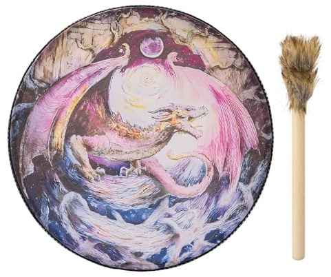 Handtrumma, handtrummor för vuxna | 24 cm vuxna chamantrumma för meditation, chamansk handtrumma ornament av läder och trä för reflektionsmediditation