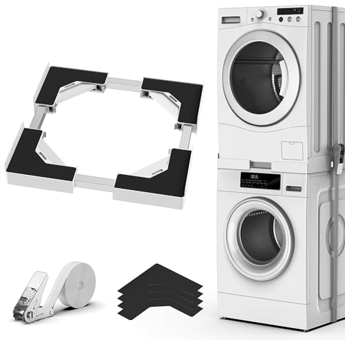 JHCHU Kit de superposition universel pour lave-linge et sèche-linge - Cadre réglable 45 à 68 cm - Idéal pour connexion de machine à laver et sèche-linge (blanc)