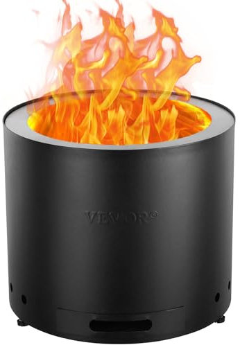 VEVOR Brasero à Bois sans émission de fumée, 490x390 mm, Foyer à feu avec bac à Cendres Amovible, Foyer d'extérieur Portable intérieur en Acier Inoxydable SUS430, pour Camping en terrasse extérieure