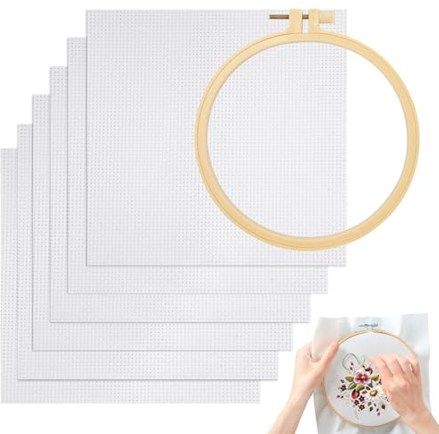 6 Stück 20x20cm Kreuzstich Stoff zum Sticken,Weiß Sticktuch aus Reiner Baumwolle,Klassische Reserve Aida-stoff Kreuzstich,Hochwertiger Sticken Stoff für DIY Basteln Handwerk und kreativen Handarbeiten