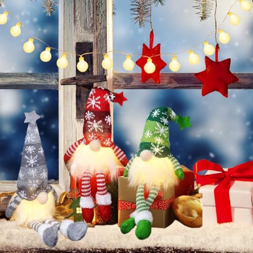 Weihnachtsdeko 3 Stück Weihnachten Deko Wichtel mit Lichterkette 6m 40 LEDs, Weihnachtswichtel Plüsch Beleuchtete Weihnachtsdeko Amerikanisch Weihnachten Wichtel Figur für Weihnachtsdekoration