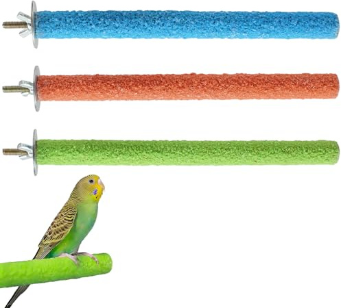 3 Pcs Parrot Perches 20cm, Birdcage Scrub Stand Wood Rough Sand Perches Grinding Grinding Nail for Bird Parrot Budgies Parakeet Cockatiels Conure Lovebird Cage Paw Grinding (Orange + Blue + Green)