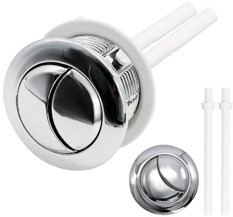 2 Piezas Pulsador Cisterna Universal 38 mm, Botón de Descarga Doble para Inodoro, Compatible con Orificio de 4 cm y Botón de 5 cm, Redondo Cromado de Plástico