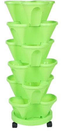 Set di 6 fioriere verticali impilabili da giardino a torre per coltivare fragole, erbe, verdure, fiori, perfetti vasi da giardinaggio per interni (verde)