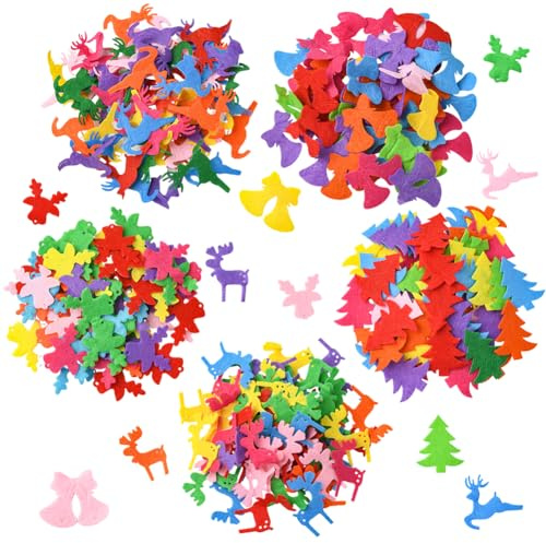 SUNNYCLUE Adornos Navideños de Fieltro de 300 estilos, con Formas Variadas Y Aleatorias, de Tela No Tejida, para Árbol de Navidad, Campanas, Ciervos, Hechos A Mano, para Manualidades, Costura, Ropa, B