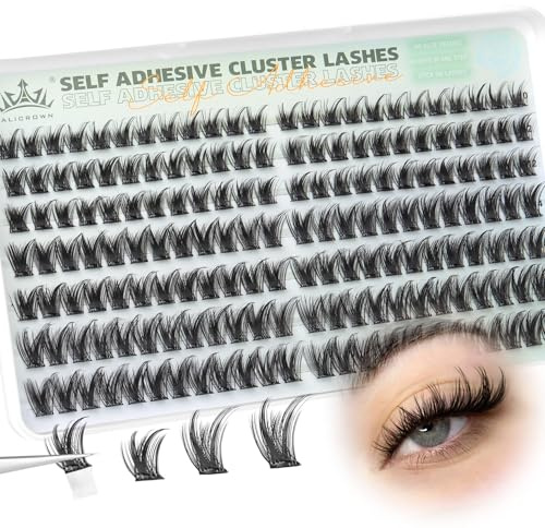 Self Adhesive Eyelash Clusters 168Pcs No Glue Lash Clusters Pre-glued Wispy Lash Extensions Self Adhesive Eyelashes Extensions Press on Individual Lash Extensions 10MM-16MM