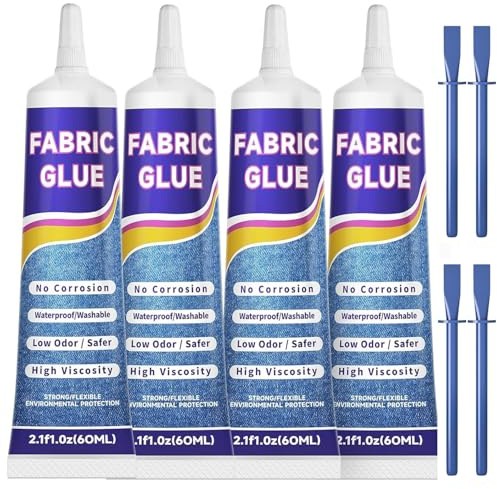 240ML Clothes Strong Fabric Glue - Extra Strong Glue for fabric Material Repairs Upholstery Badge Textile Felt Crafts Hemming Tape Carpet Patches DIY-Waterproof Soft Clear No-Sewing（4 Pack）