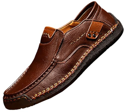 Loafers herr, läderskor herr brun slip-on affärsskor platta arbetsskor lediga monkstrap-skor bekväma fritidsskor stor storlek slip-skor båtsportskor affärsskor, kaffe, 43 EU