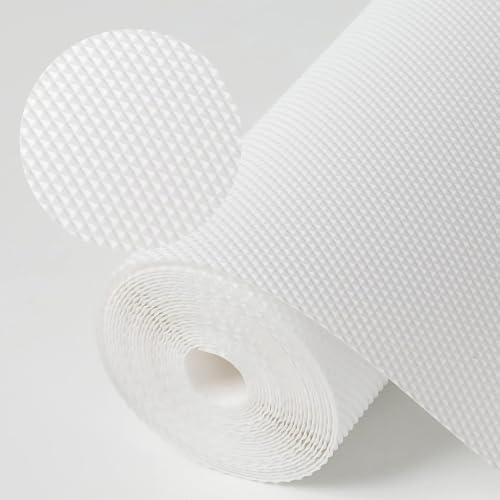Alfombrilla para cajones, 50 x 500 cm, alfombrilla antideslizante para cocina, resistente al agua y no adhesiva, para estanterías, armarios, cajones, frigoríficos, casas, color blanco, patrón de