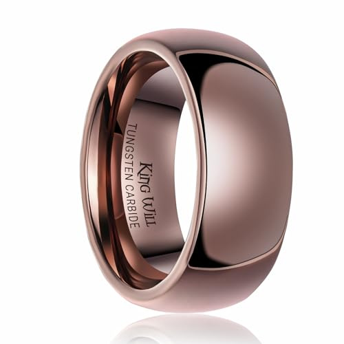King Will Fede nuziale da uomo e da donna, 8 mm, marrone lucido, in carburo di tungsteno, set di anelli di promessa per coppie, anniversari, vestibilità comoda, resistente, ipoallergenico, misura 8