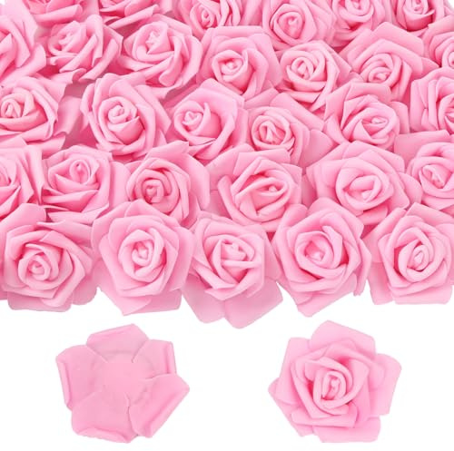 YIFYBY 50 PCS Deep Pink Foam Rose Stemless Artificial Flower Head Bulk 2.75in Mini Fake Simulated Eternal Flores Roses Flower for DIY Craft Bridal Bouquets Centerpieces Arrangement Home Decoration