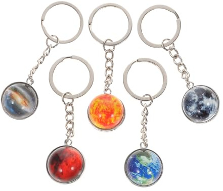 SEWACC Llavero Temático 5 Piezas Colgantes de Planetas y Bola de Cristal Luminosa para Bolsos y Llaves en Fiestas