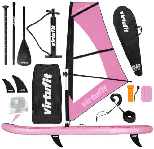 VirtuFit SUP Board Surfer 305 gonfiabile con vela da windsurf – Stand Up Paddle Board Rosai nkl. Accessori – Paddle – Pompa – Borsa per il trasporto – Supporto GoPro – Principiante – Avanzato – 305 x