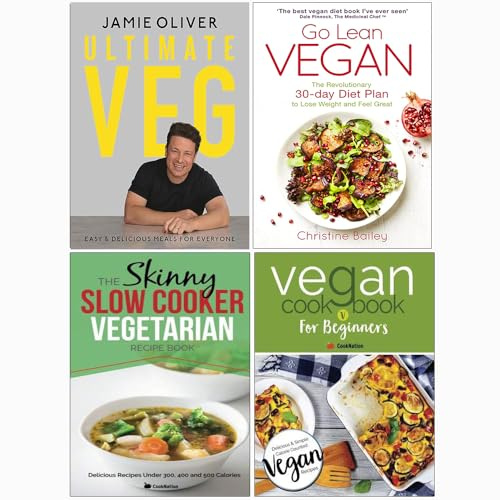 Veg Jamie Oliver [Hardcover], Go Lean Vegan, Skinny Slow Cooker Vegetarian Recipe Book, Vegan Cookbook For Beginners 4 Books Collection Set