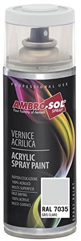 AMBRO-SOL - Pintura acrílica en spray, color Gris Claro, RAL 7035, resultado profesional en múltiples superficies, exteriores e interiores, 400 ml, El embalaje puede variar