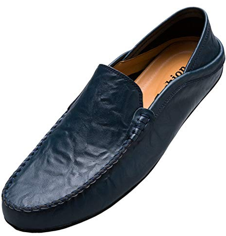 Unitysow Mocasines Hombres Zapatos de Vestir Casuales Holgazanes Slip On Verano Plano Cuero Zapatos de Conducción Zapatillas Azul 39EU
