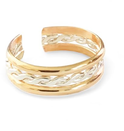 Toe Ring | Braid Stack 14K Gold Fill & Sterling Silver | Unisex Adjustable Toe Ring for Men or Women | One Size Fits All | Two-Tone Mixed Metal Ring