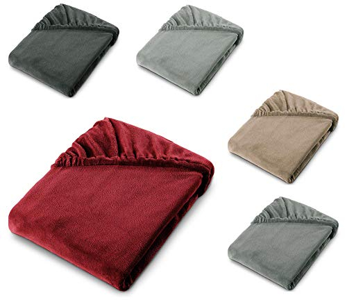 aqua-textil Feelwell Spannbettlaken 140 x 200 cm Bordeaux rot Coral Fleece Spannbetttuch Mikrofaser Laken