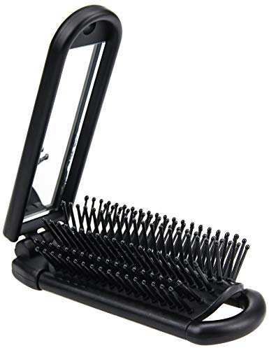 Ancable - Spazzola per capelli pieghevole, con specchietto, dimensioni compatte e tascabili, per viaggi, auto, palestra e borsetta, colore: nero