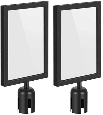 Flexzion 2x Stanchion Sign Holder Retractable Stanchions Topper 2.36 Dia (8.5 x 11 A4 Paper Size) Portrait Double Sided Display Sign Frame with Plexiglass f/ Crowd Control Stanchion Queue Barrier