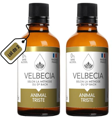 Velbecia® - Fleurs du Dr Bach Animal triste 50ml +1 OFFERT - SANS ALCOOL - Deuil, séparation, déprimé, ne mange plus rien, reste dans son coin, ne joue plus