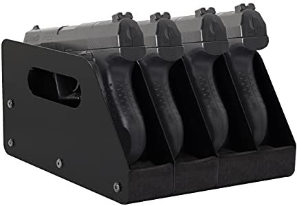 BOOSTEADY Gun Rack for Pistol, Pistol Rack Steel Handgun Rack Gun Cabinet Storage, Pistol Organizer Accessories, 4 Gun Holders Fit Most Pistols, Stong Steel Construction, High-Density Foam Padding…