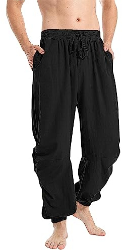 YAOBAOLE Mens Linen Trousers - Slim Fit Baggy Casual Trousers Black XL
