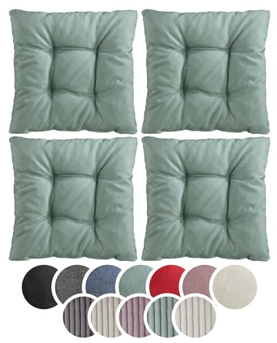 sleepling 4er Set Stuhlkissen 38x38 cm, Sitzkissen für Stuhl & Bank 38 x 38 cm, Weicher Möbelstoff, Indoor & Outdoor, Made in EU, Oeko-Tex, waschbar bis 30 Grad, Türkis